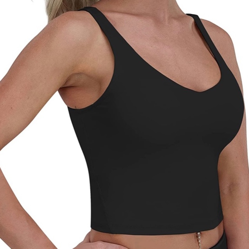 Fengbay Women’s Black Sports Workout Fitness cropped tank (Size: Large)